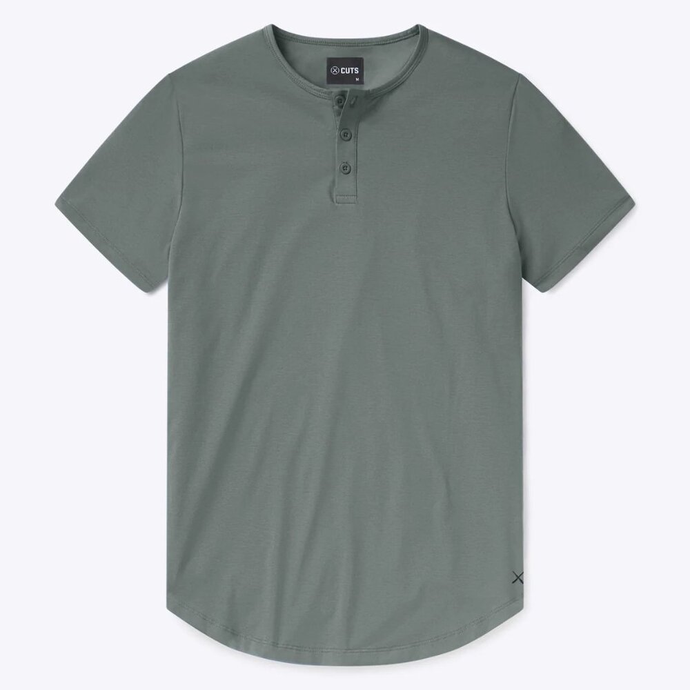NEW Cuts AO Henley Curve-Hem in Sage Green